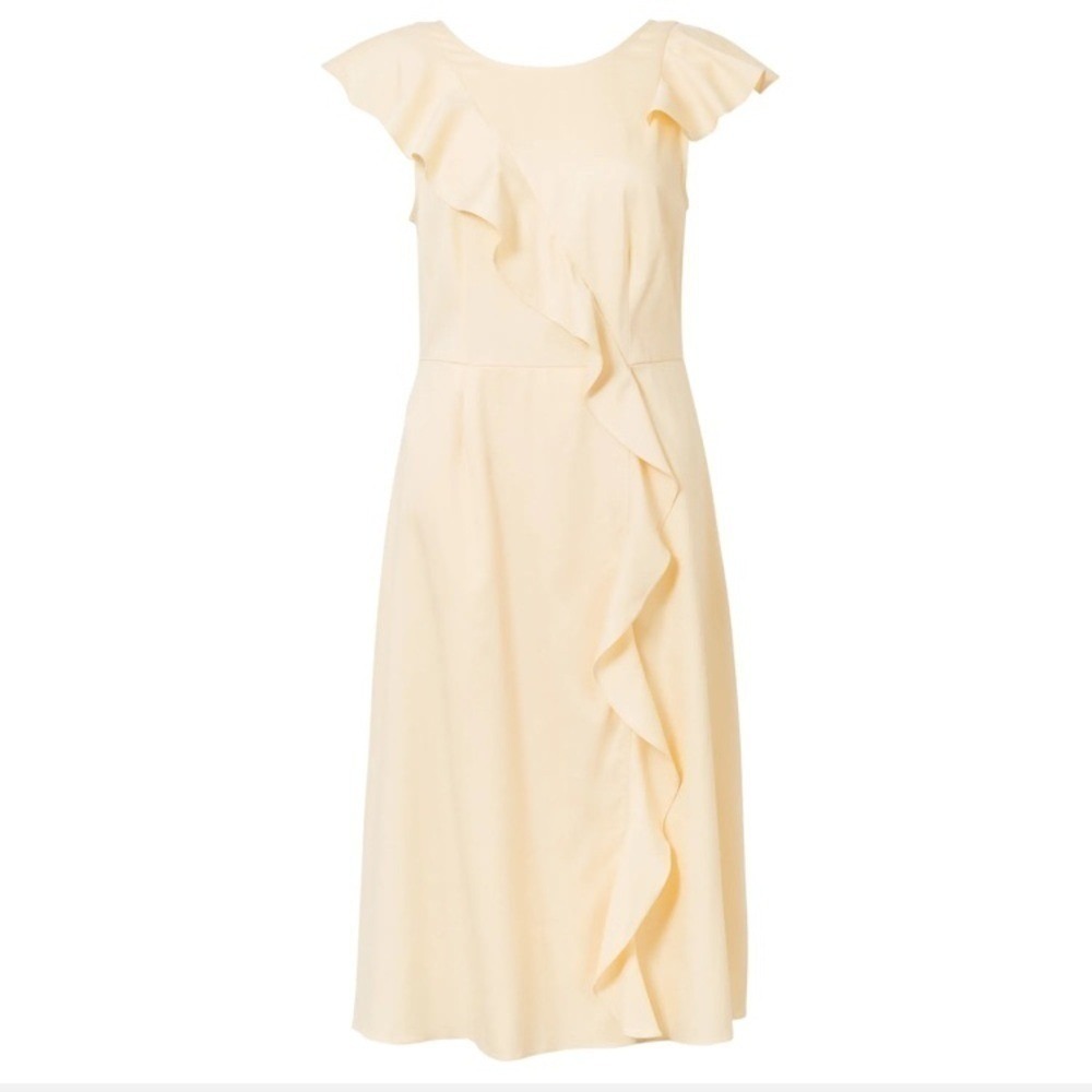 Oliver Bonas cloud‎ frilled midi dress buttermilk size 12 NWT ruffle tie back